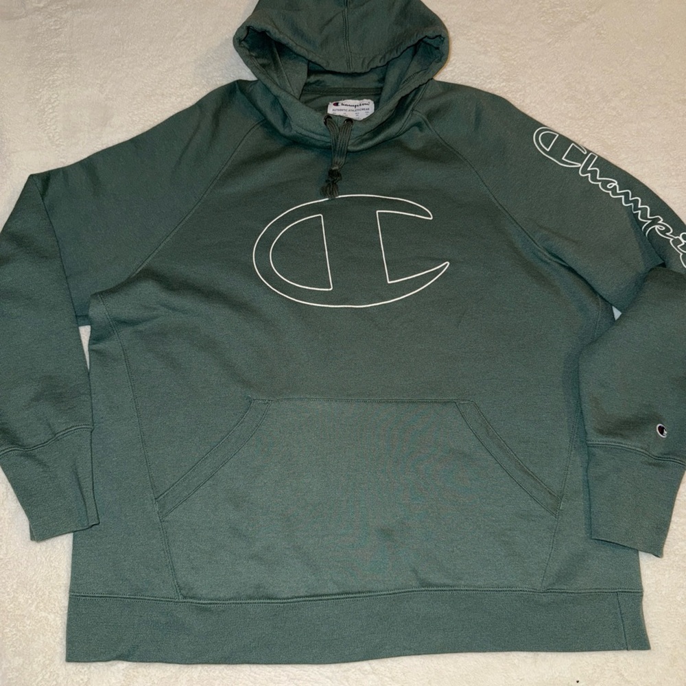 Champion 2XL Dark Green Hoodie Cowl Neck Pullover Big Logo Sweatshirt